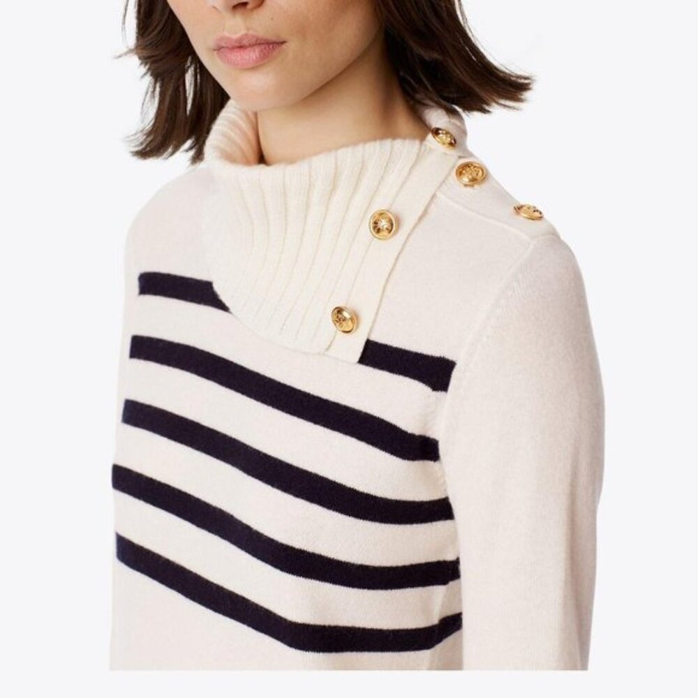 Tory Burch Sandra Ivey Cashmere Sweater with black stripe size XL